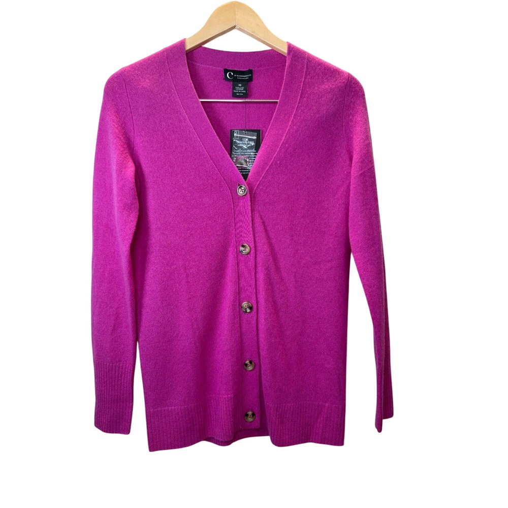 C by Bloomingdale's Cashmere Cardigan Women XS Pink V-Neck Button Front V9702